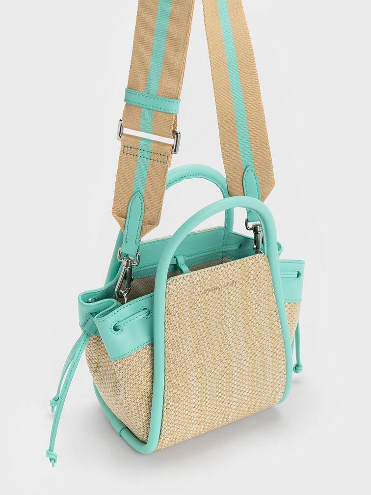 Túi Charles Keith Tote Rút Dây Hình Thang Ashby Raffia Xanh Bạc Hà