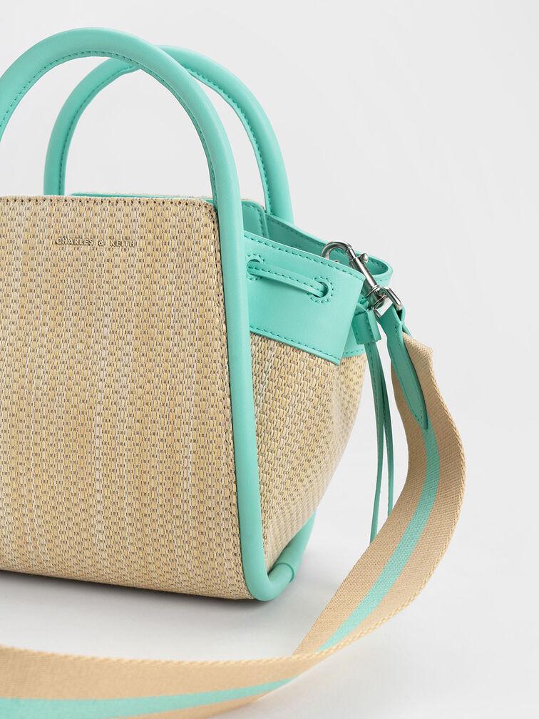 Túi Charles Keith Tote Rút Dây Hình Thang Ashby Raffia Xanh Bạc Hà