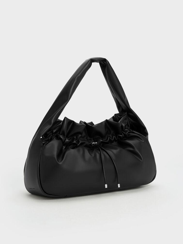 Túi Charles Keith Hobo Rút Dây Ruched Đen