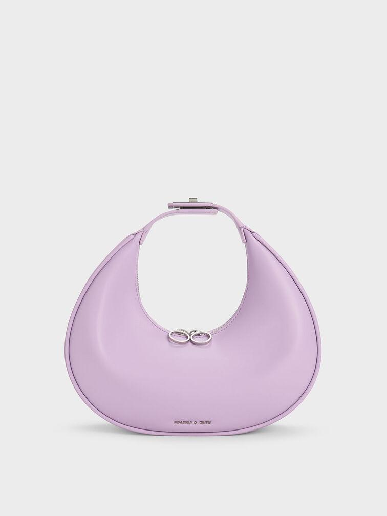 Túi Charles Keith Hobo Hình Bán Nguyệt Crescent Xám Hoa Lilac