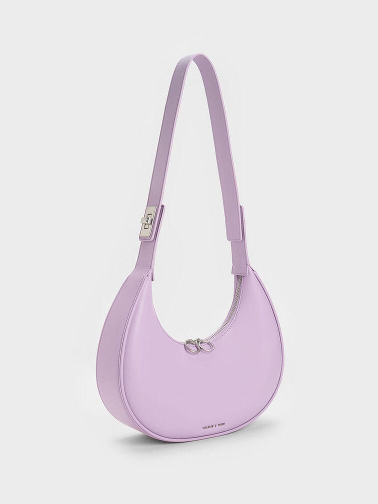 Túi Charles Keith Hobo Hình Bán Nguyệt Crescent Xám Hoa Lilac