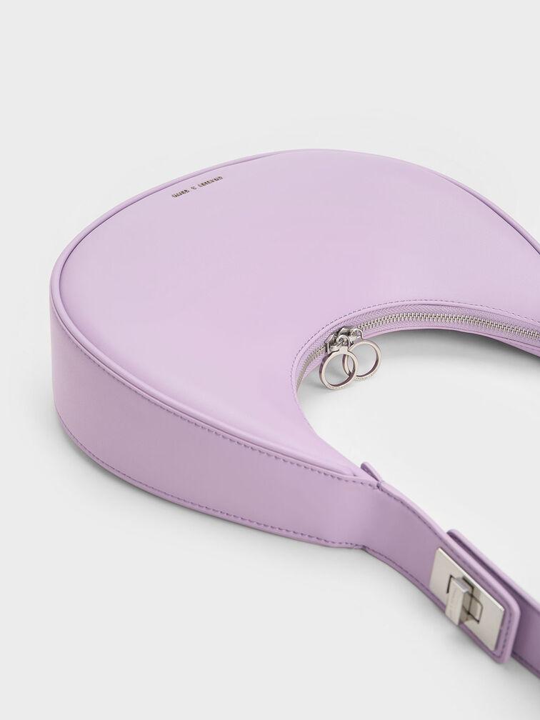 Túi Charles Keith Hobo Hình Bán Nguyệt Crescent Xám Hoa Lilac