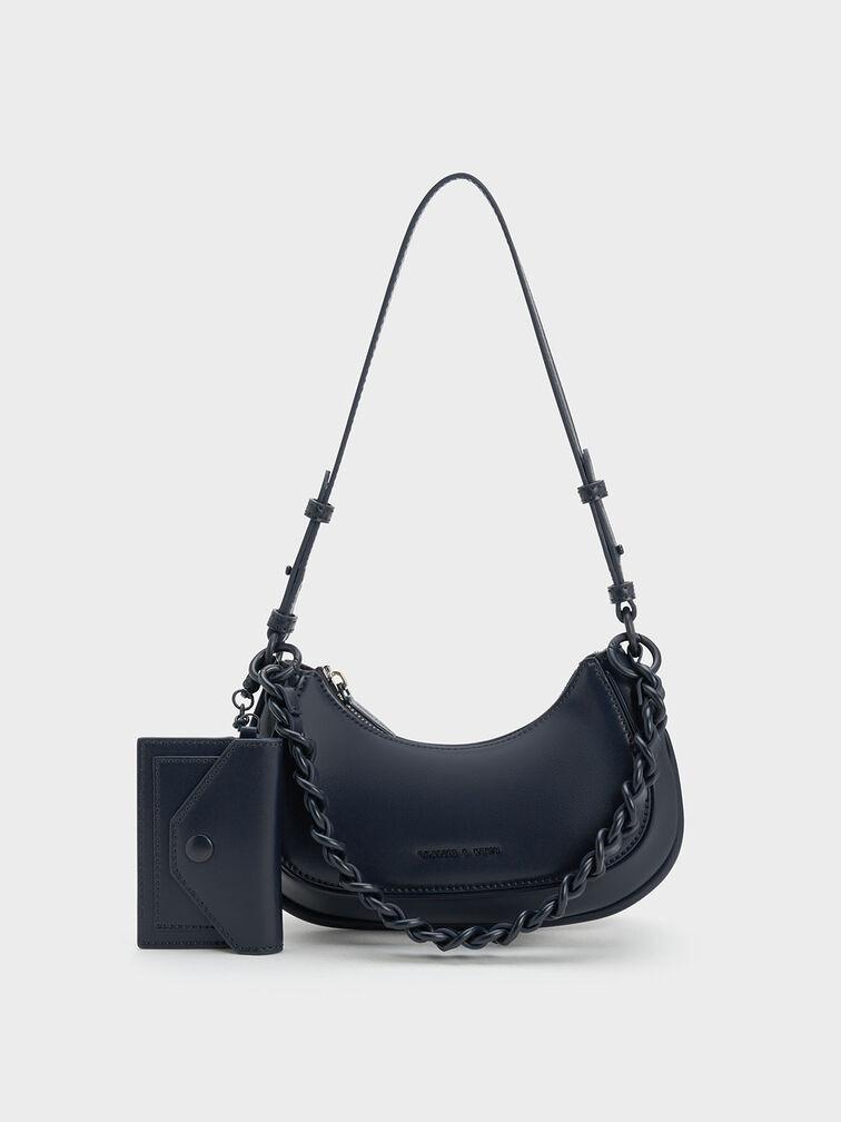 Túi Charles Keith Đeo Vai Phom Cong Alouette Curved Xanh Navy