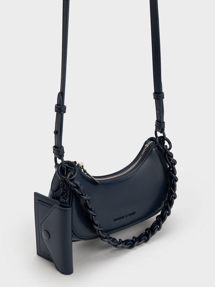 Túi Charles Keith Đeo Vai Phom Cong Alouette Curved Xanh Navy