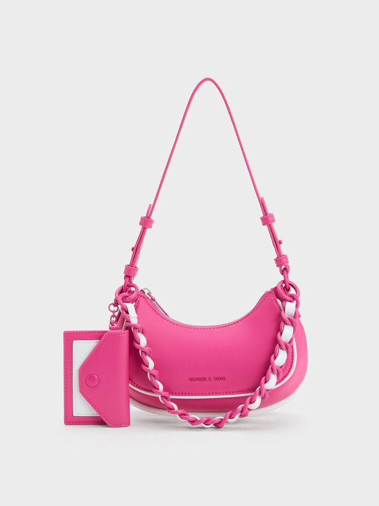 Túi Charles Keith Đeo Vai Dáng Cong Alouette Curved Hồng Fuchsia