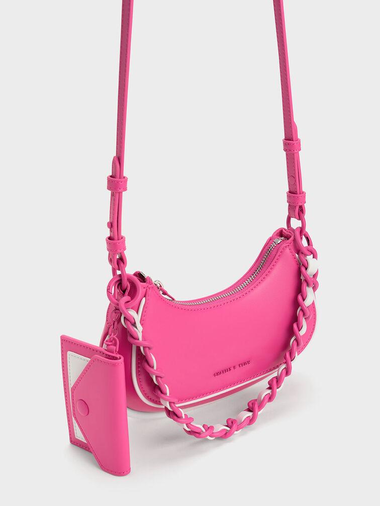 Túi Charles Keith Đeo Vai Dáng Cong Alouette Curved Hồng Fuchsia