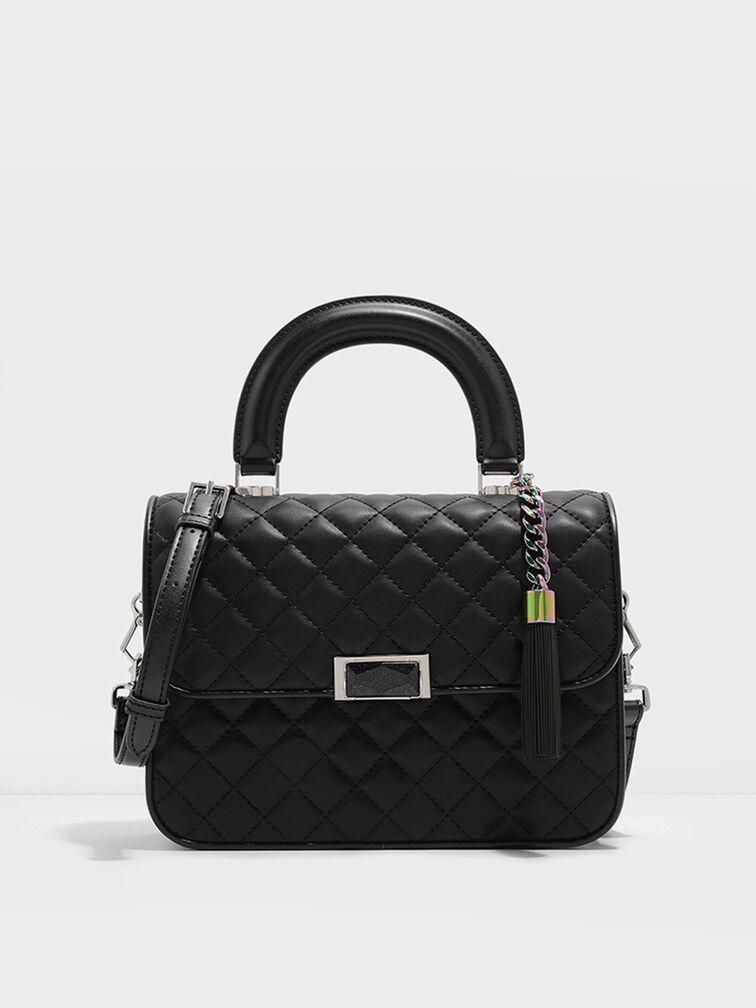 Túi Charles Keith Xách Phom Chữ Nhật Quilted Đen