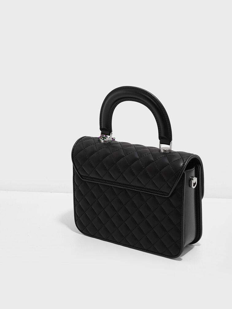 Túi Charles Keith Xách Phom Chữ Nhật Quilted Đen