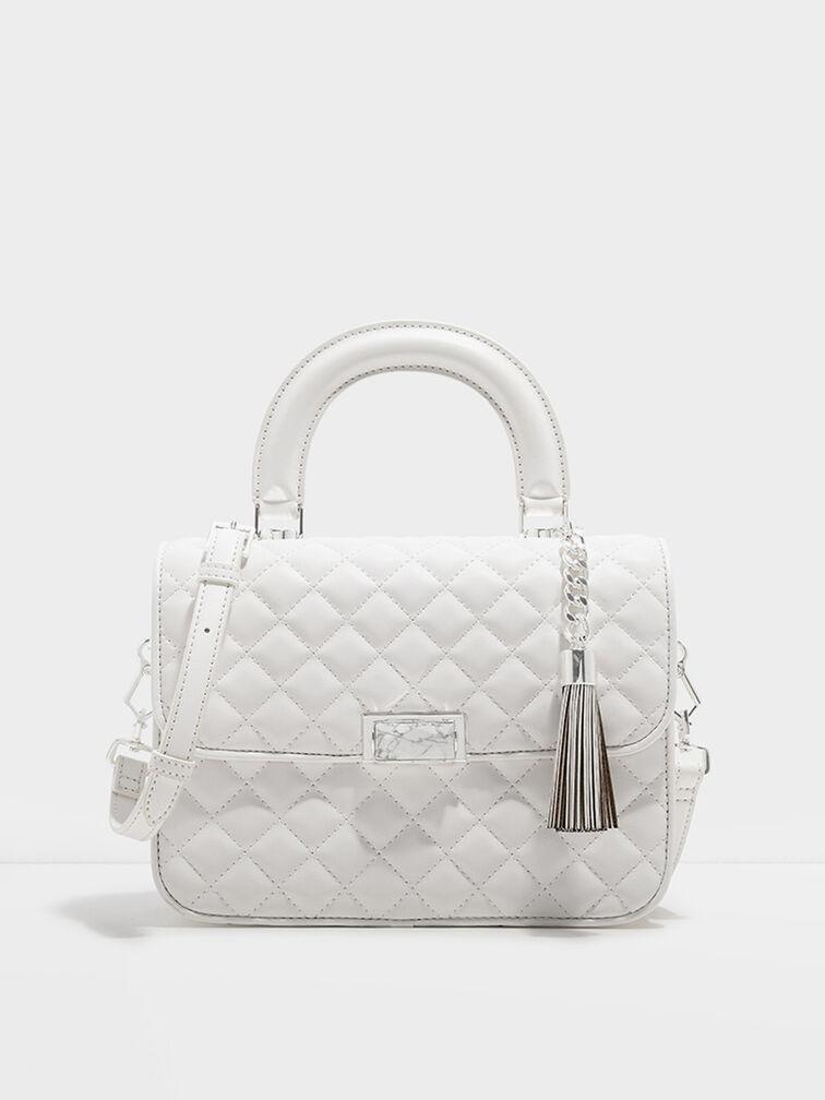 Túi Charles Keith Xách Phom Chữ Nhật Quilted Trắng