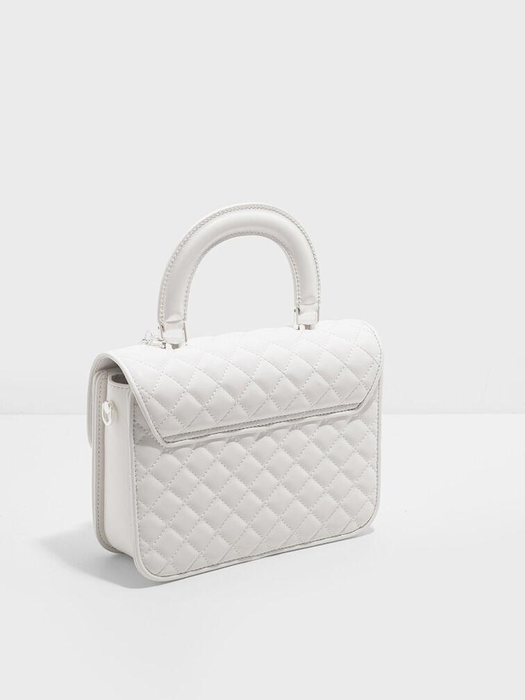 Túi Charles Keith Xách Phom Chữ Nhật Quilted Trắng