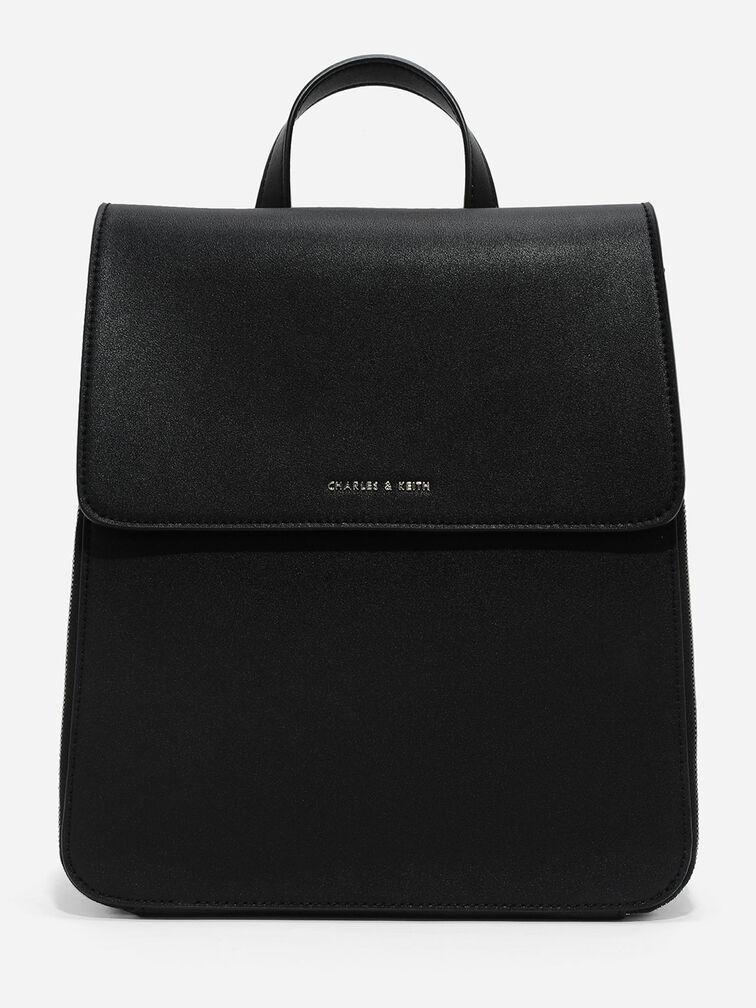 Balo Charles Keith Phom Chữ Nhật Front Flap Structured Đen