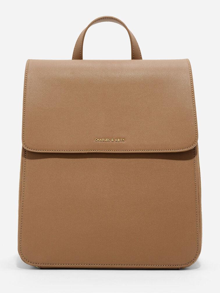 Balo Charles Keith Phom Chữ Nhật Front Flap Structured Nâu