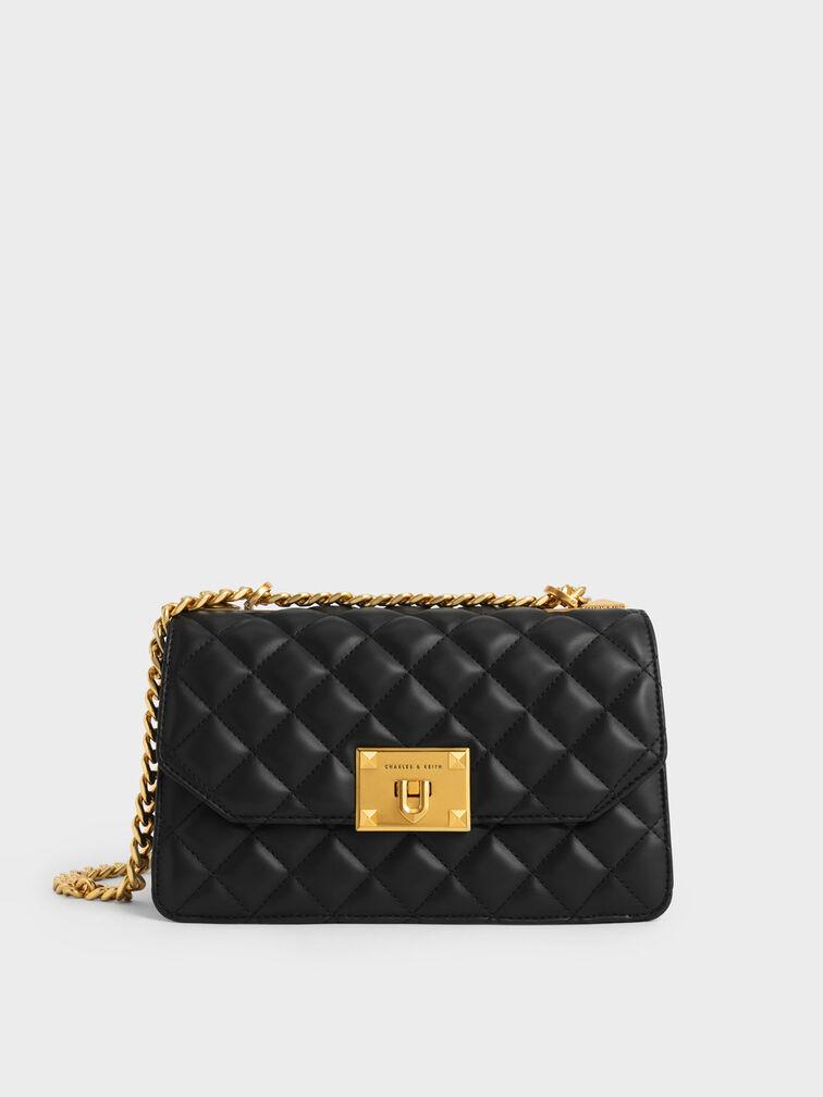 Túi Charles Keith Xách Quilted Chain Đen