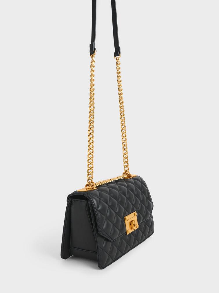 Túi Charles Keith Xách Quilted Chain Đen