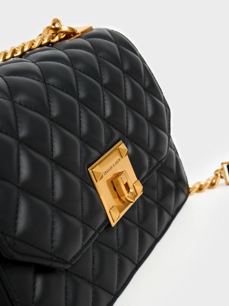 Túi Charles Keith Xách Quilted Chain Đen