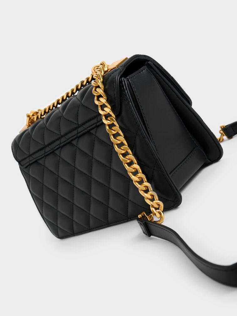 Túi Charles Keith Xách Quilted Chain Đen