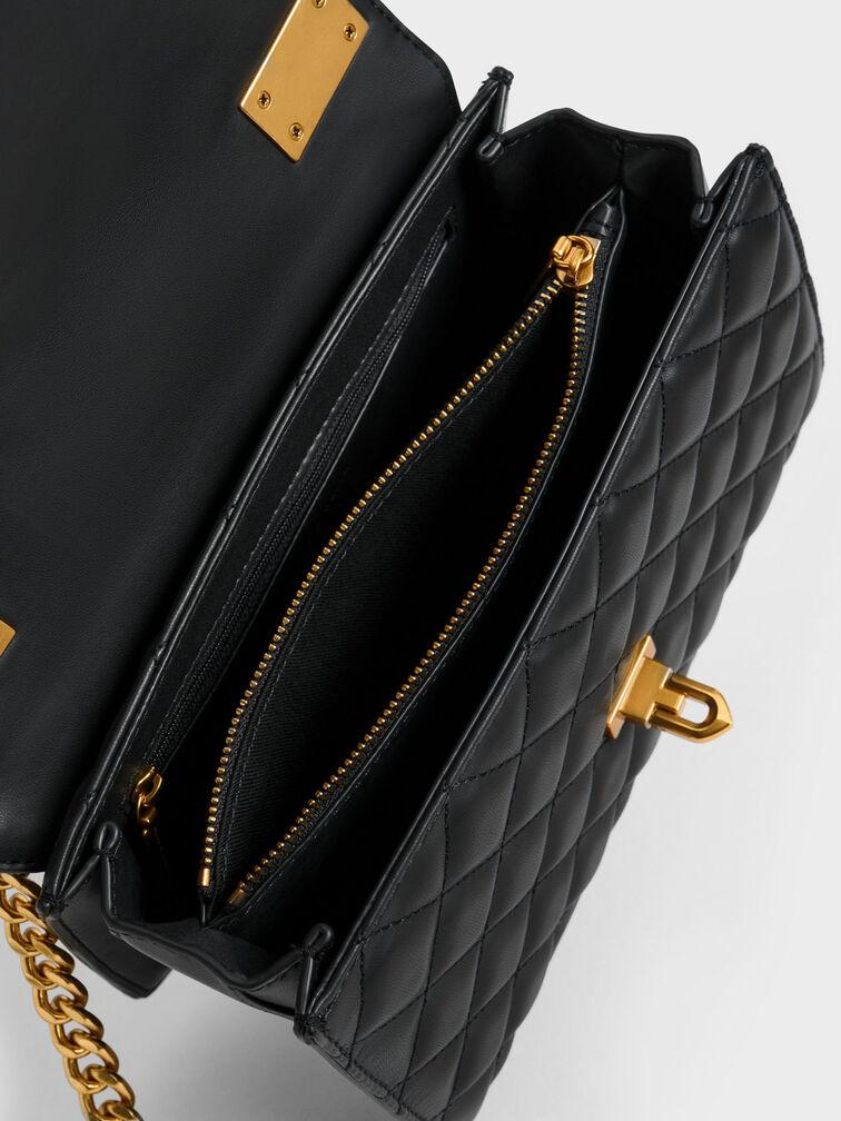 Túi Charles Keith Xách Quilted Chain Đen