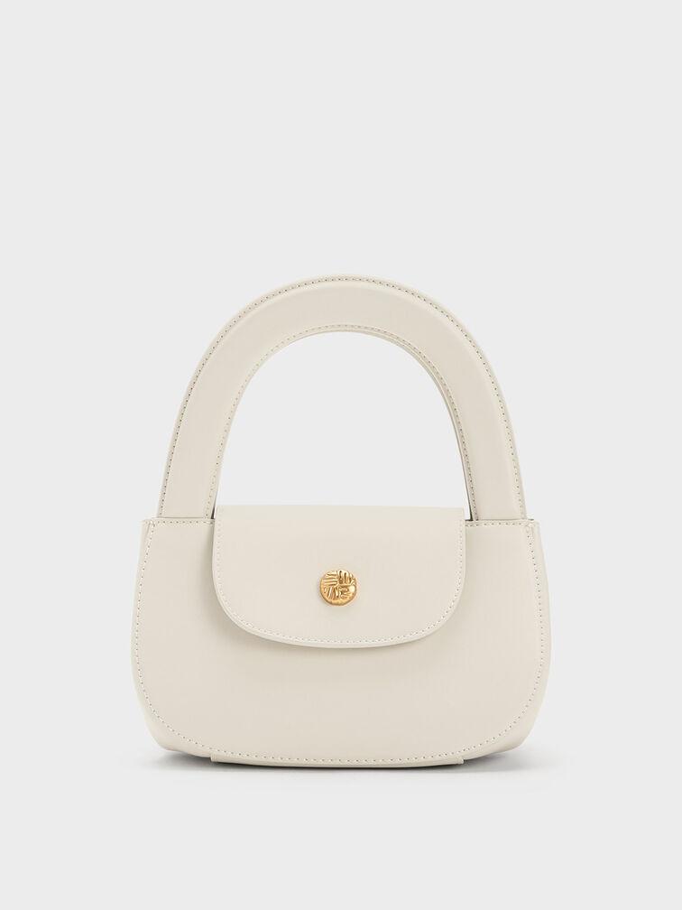 Túi Charles Keith Xách Hình Thang Double Handle Curved Phấn