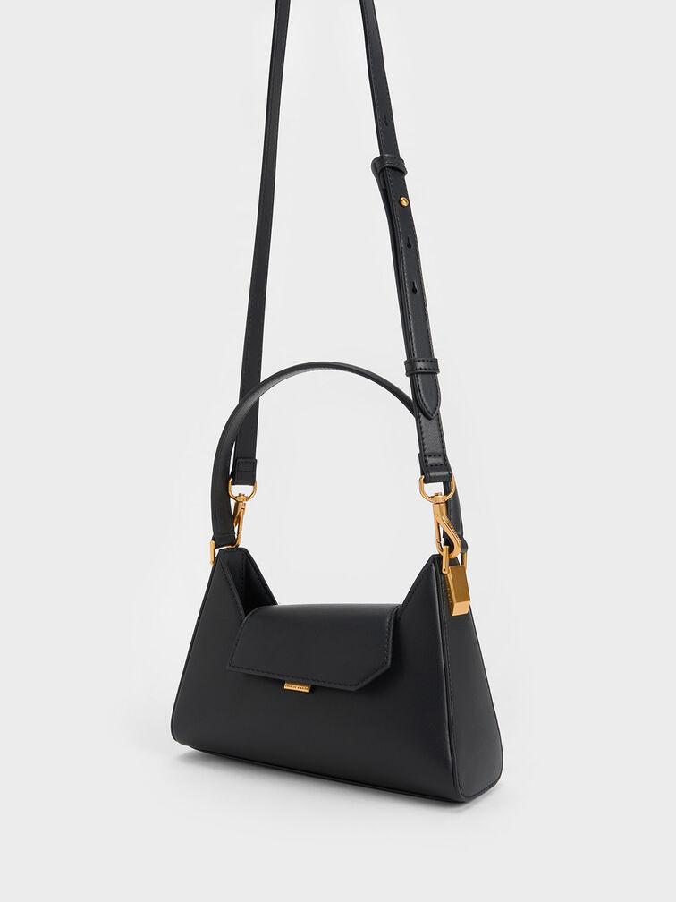 Túi Charles Keith Đeo Vai Front Flap Trapeze Đen