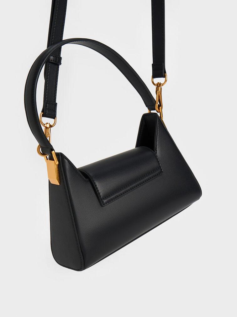 Túi Charles Keith Đeo Vai Front Flap Trapeze Đen