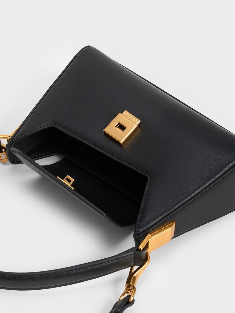 Túi Charles Keith Đeo Vai Front Flap Trapeze Đen