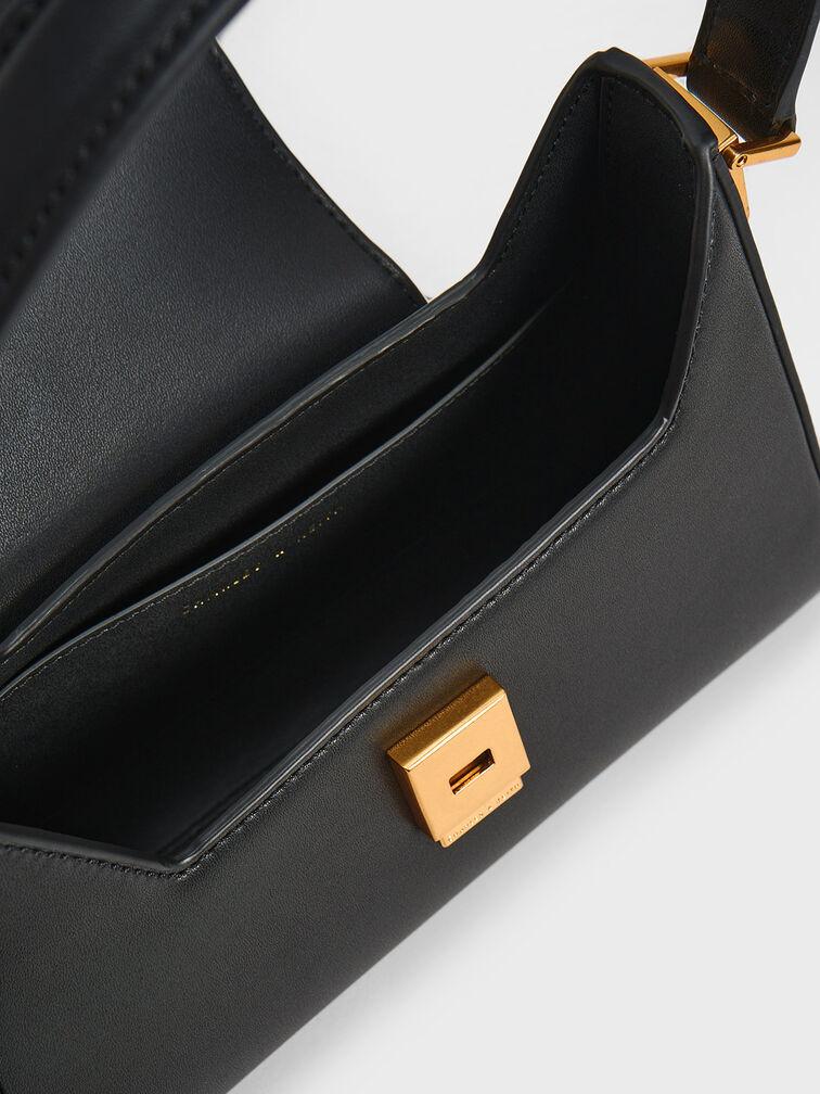 Túi Charles Keith Đeo Vai Front Flap Trapeze Đen