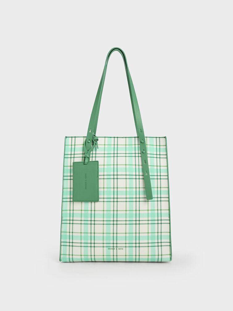 Túi Charles Keith Tote Cyrus Checkered Xanh Lá