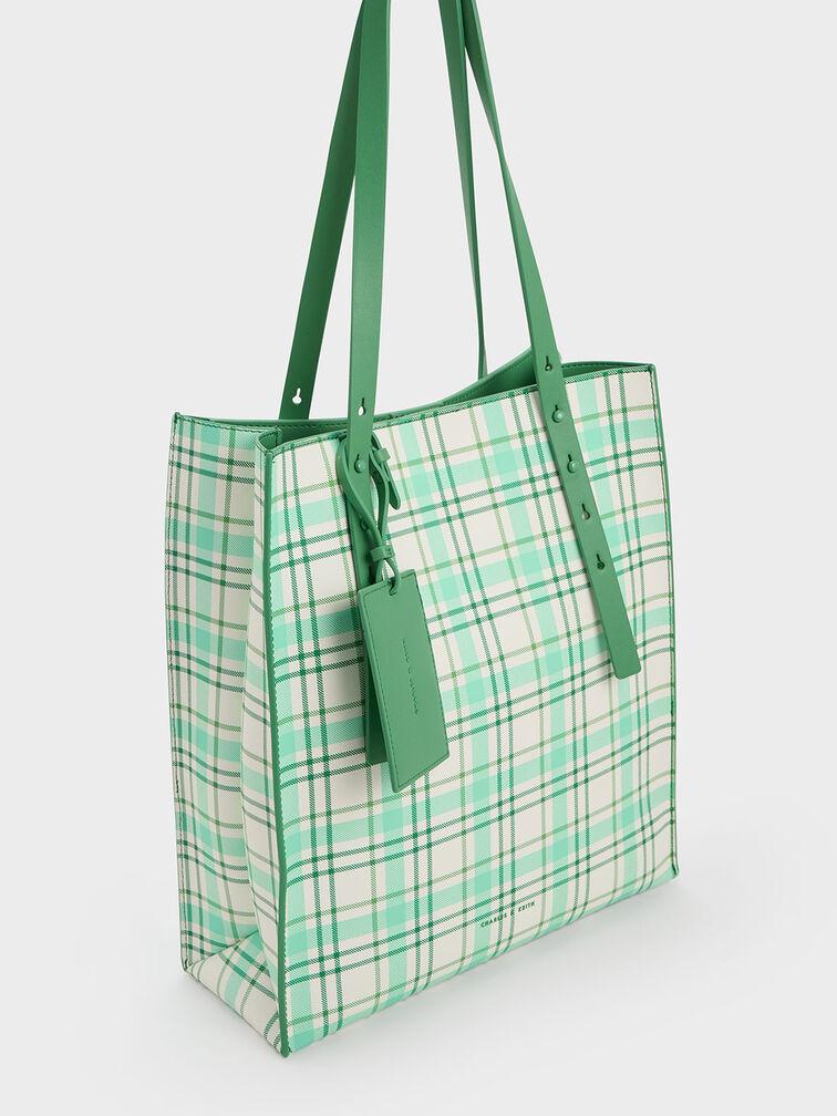 Túi Charles Keith Tote Cyrus Checkered Xanh Lá