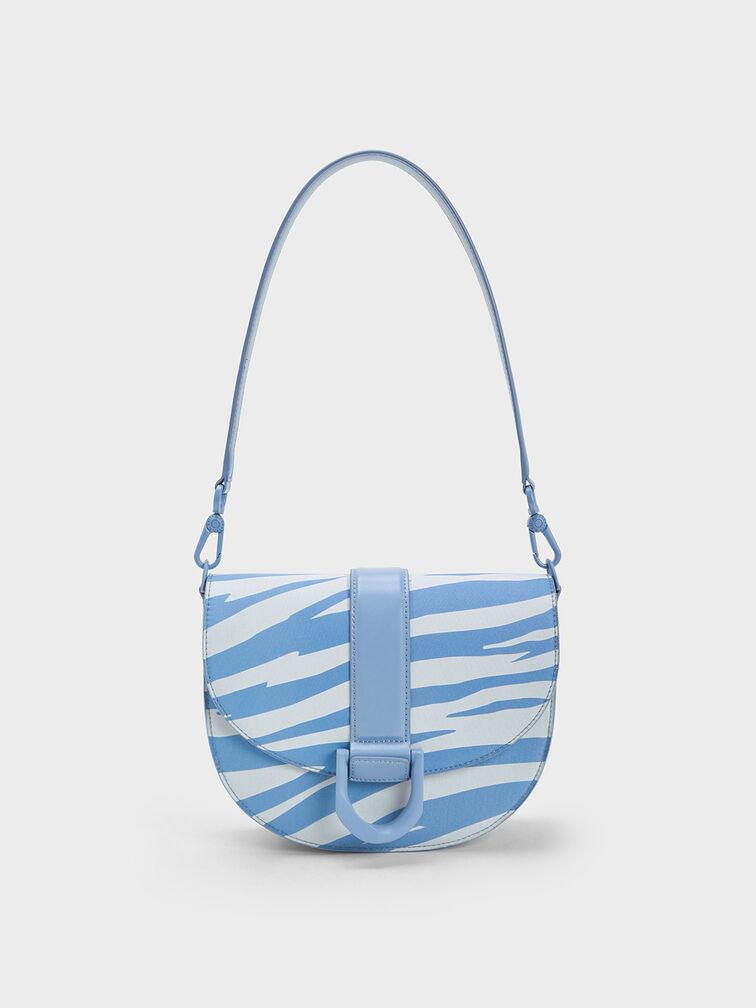 Túi Charles Keith Đeo Vai Zebra Print Gabine Saddle Xanh Blue