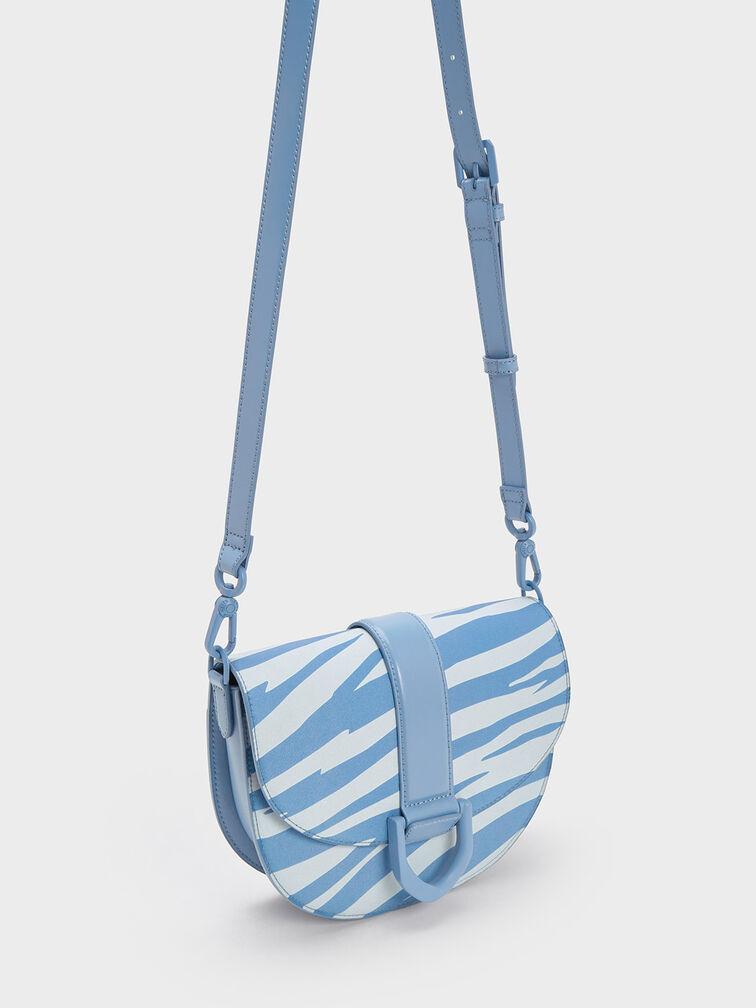 Túi Charles Keith Đeo Vai Zebra Print Gabine Saddle Xanh Blue