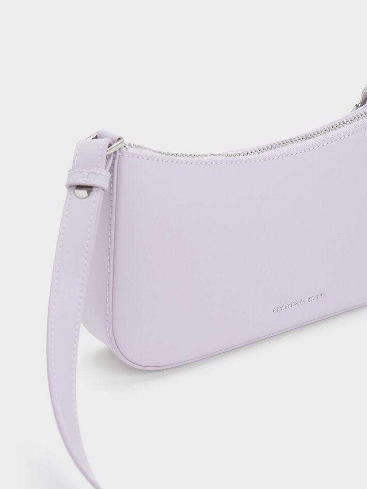 Túi Charles Keith Đeo Vai Hình Thang Flower-Embellished Xám Hoa Lilac