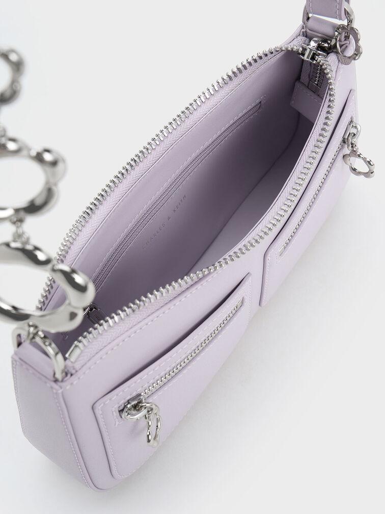 Túi Charles Keith Đeo Vai Hình Thang Flower-Embellished Xám Hoa Lilac