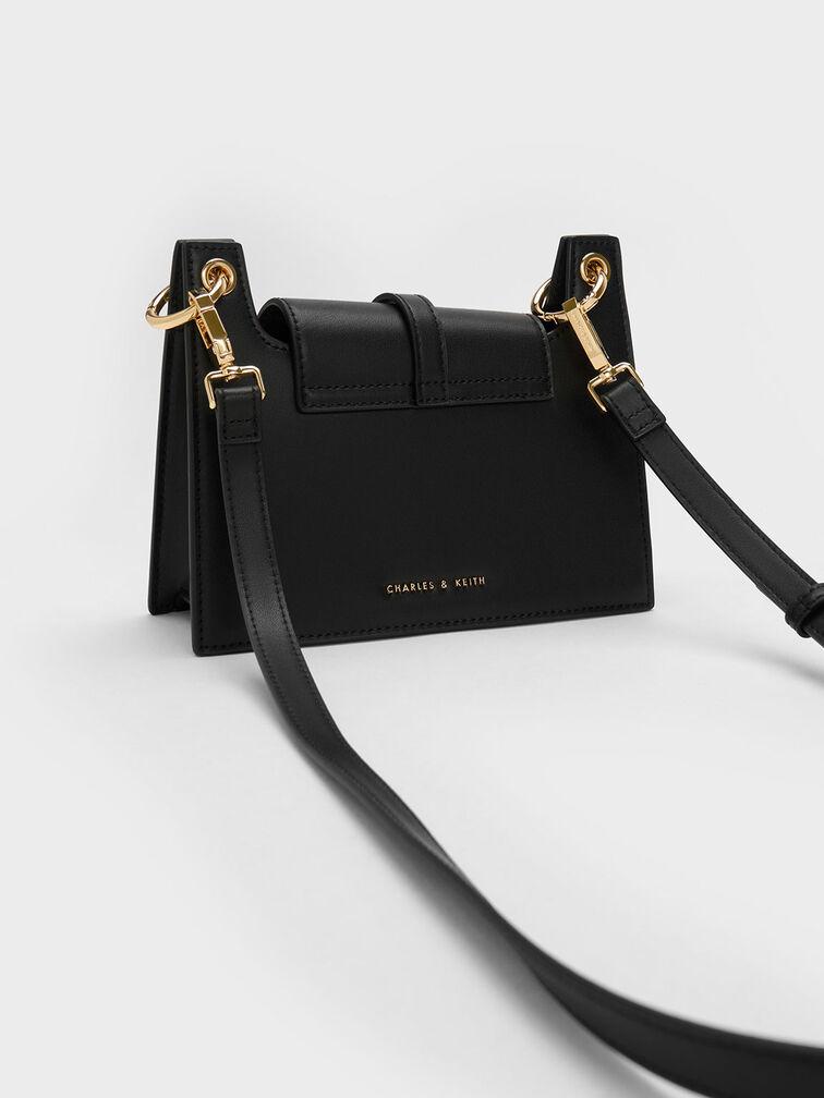 Túi Charles Keith Đeo Vai Belted Front Flap Đen