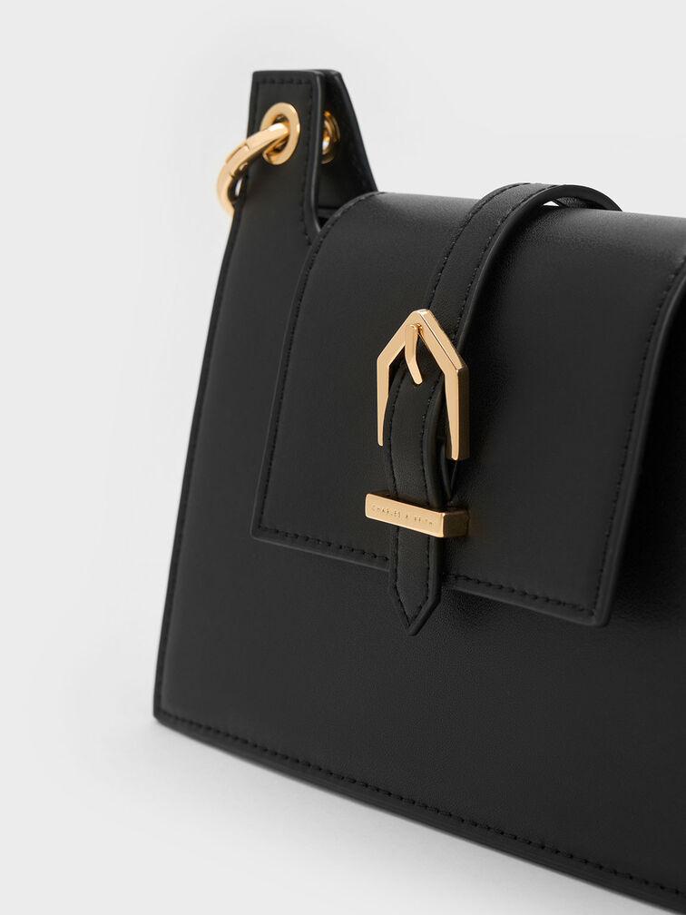 Túi Charles Keith Đeo Vai Belted Front Flap Đen