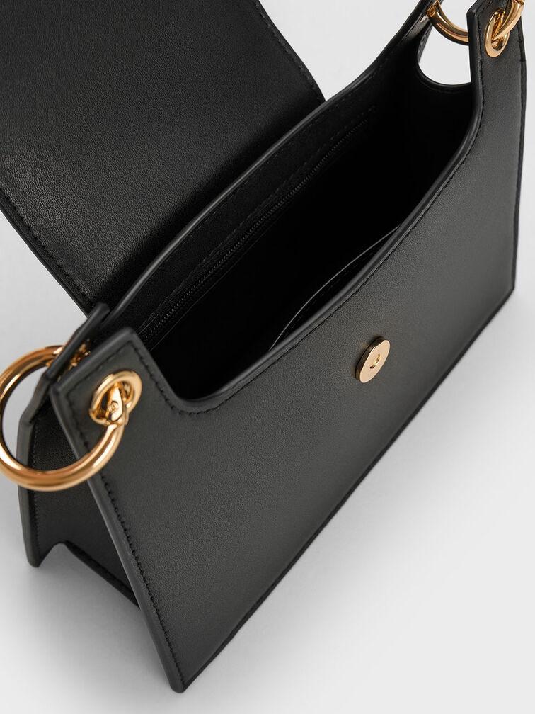 Túi Charles Keith Đeo Vai Belted Front Flap Đen