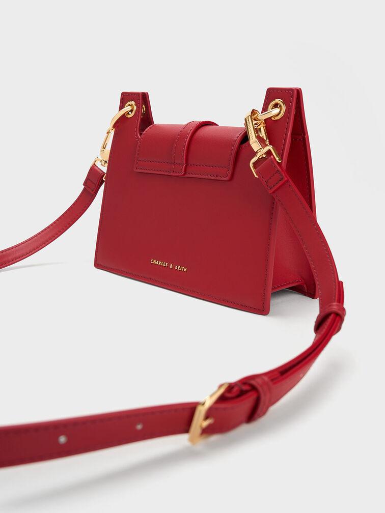 Túi Charles Keith Đeo Vai Belted Front Flap Đỏ