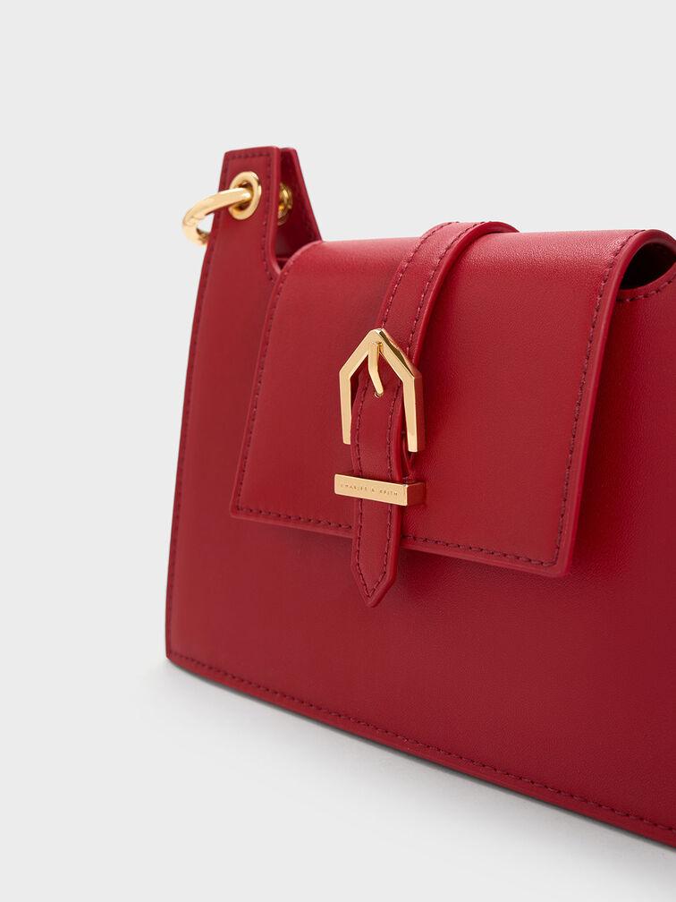 Túi Charles Keith Đeo Vai Belted Front Flap Đỏ