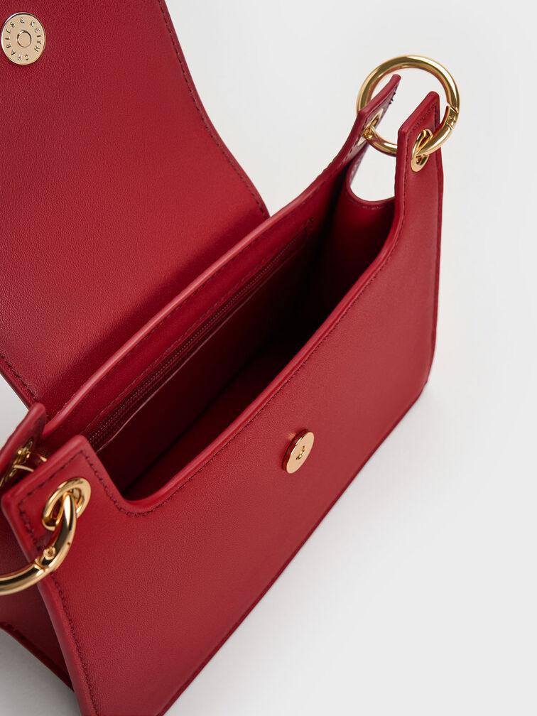 Túi Charles Keith Đeo Vai Belted Front Flap Đỏ