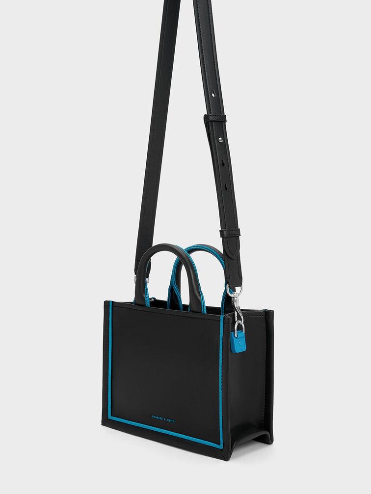 Túi Charles Keith Tote Mini Phom Chữ Nhật Jump Contrast-Trim Đen