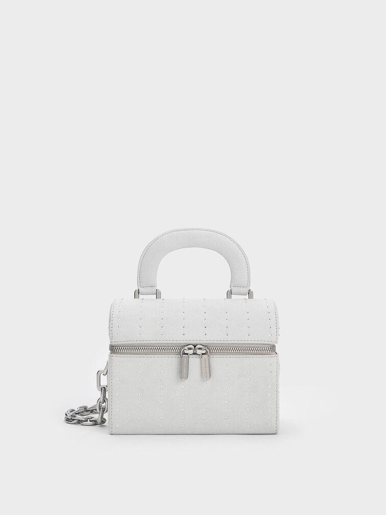 Túi Charles Keith Đeo Chéo Hình Hộp Padded Handle Textured Bạc