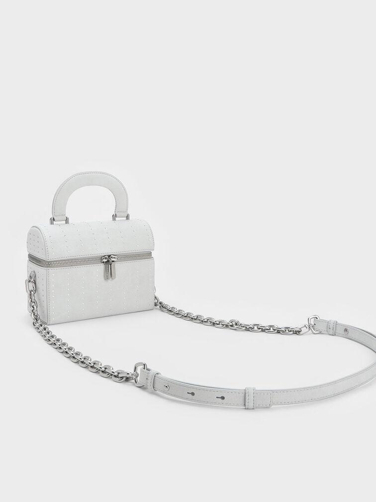 Túi Charles Keith Đeo Chéo Hình Hộp Padded Handle Textured Bạc