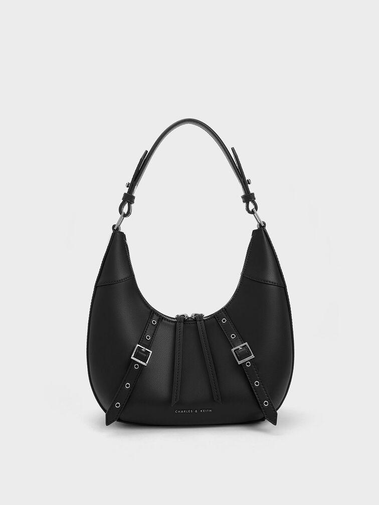 Túi Charles Keith Hobo Dáng Cong Grommet Crescent Noir