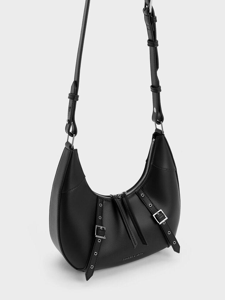 Túi Charles Keith Hobo Dáng Cong Grommet Crescent Noir