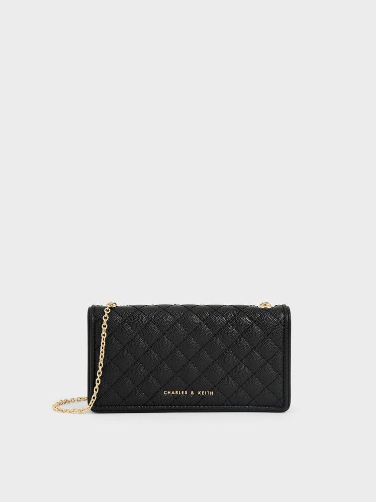 Ví Charles Keith Cầm Tay Chữ Nhật Quilted Pouch Đen