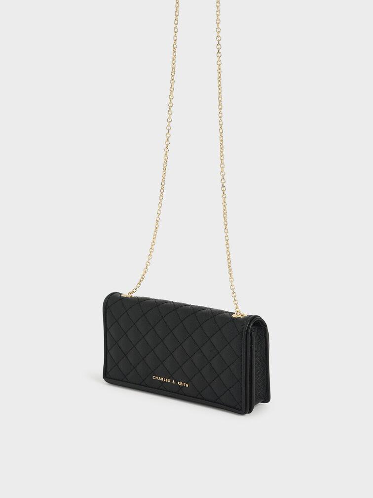 Ví Charles Keith Cầm Tay Chữ Nhật Quilted Pouch Đen