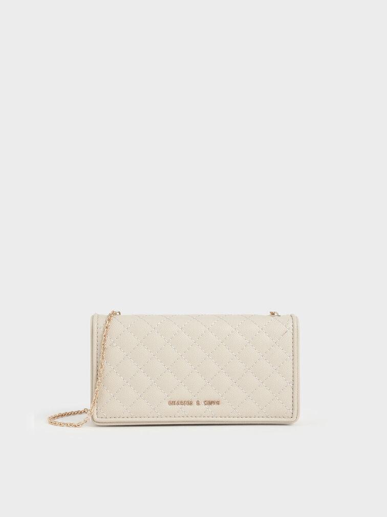 Ví Charles Keith Cầm Tay Chữ Nhật Quilted Pouch Kem