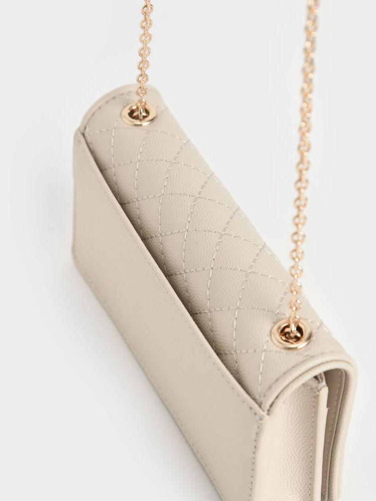 Ví Charles Keith Cầm Tay Chữ Nhật Quilted Pouch Kem