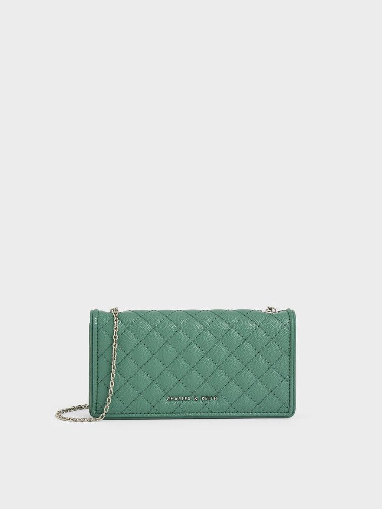 Ví Charles Keith Cầm Tay Chữ Nhật Quilted Pouch Xanh Lá