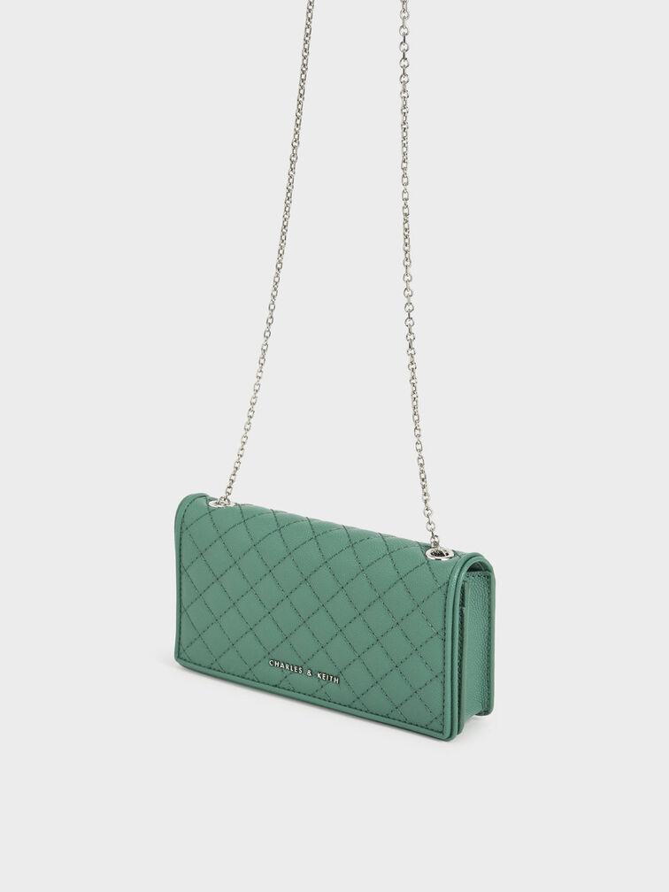 Ví Charles Keith Cầm Tay Chữ Nhật Quilted Pouch Xanh Lá