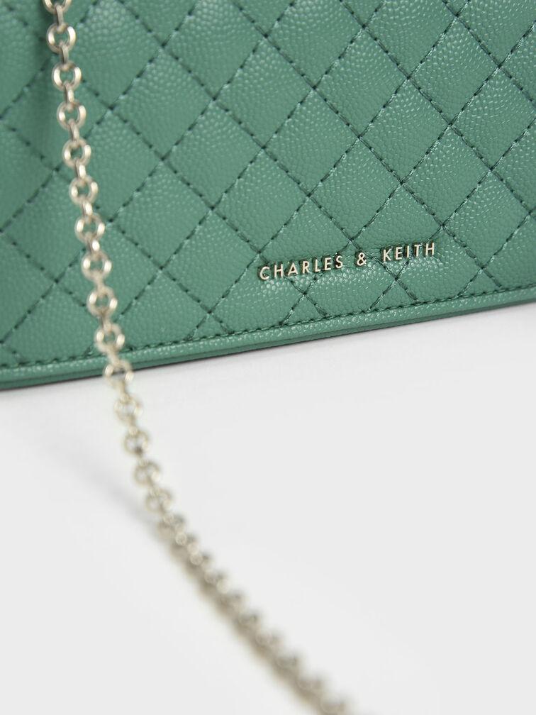 Ví Charles Keith Cầm Tay Chữ Nhật Quilted Pouch Xanh Lá